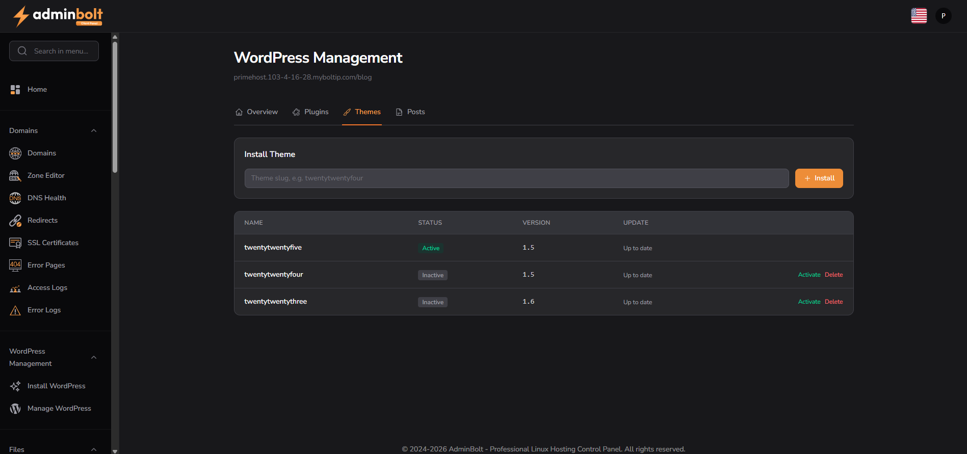 WordPress Theme Management