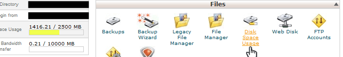 Click on Disk Space Usage in cPanel